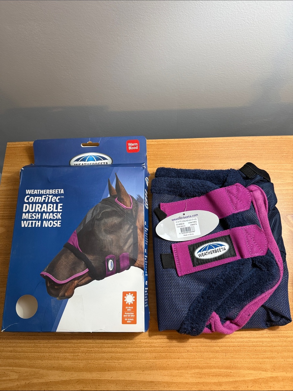 Equine Durable Mesh Mask with Nose - Navy & Magenta